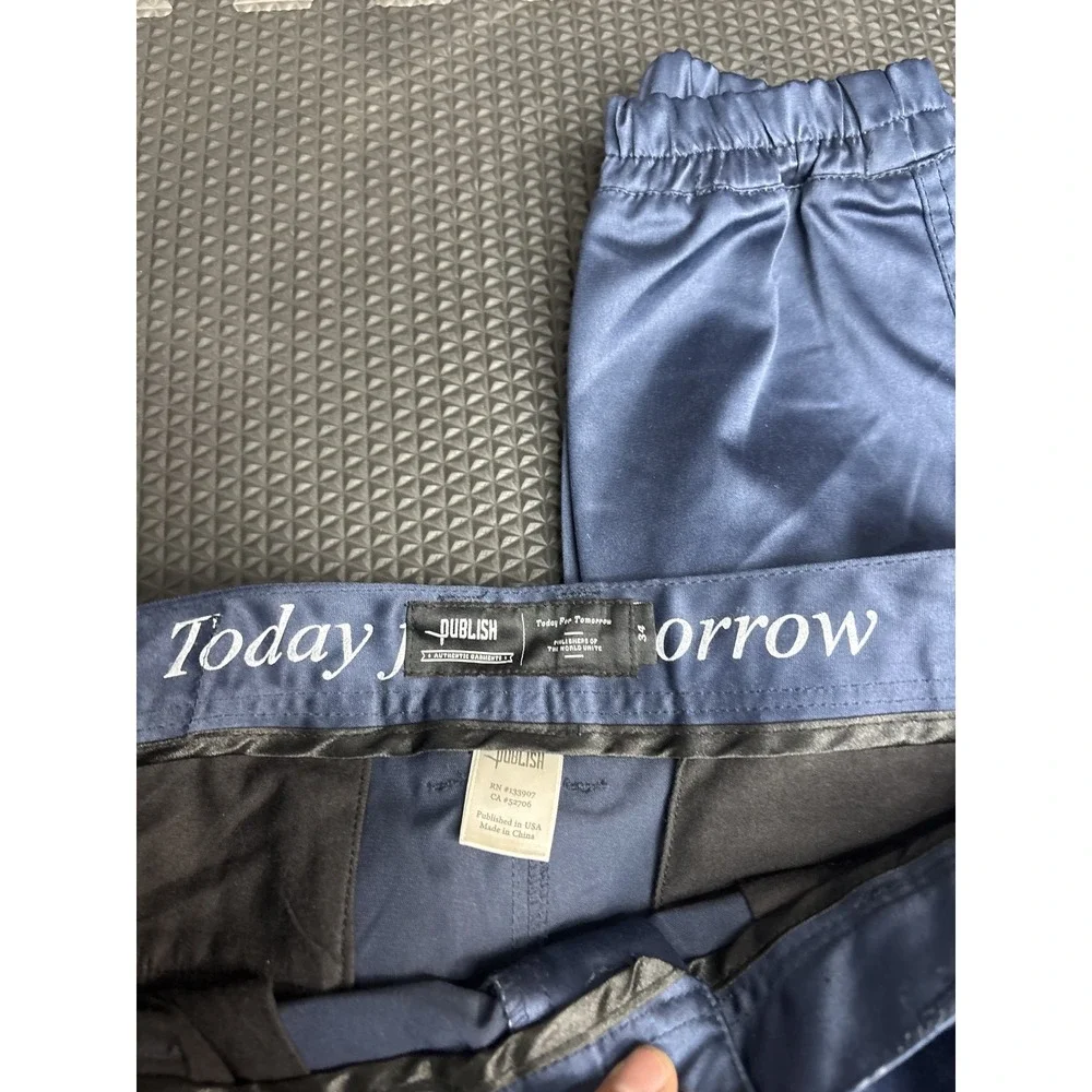 Publish Legacy Men's Jogger Pants Size 34 Navy Blue Satin Finish Elastic Cuff
